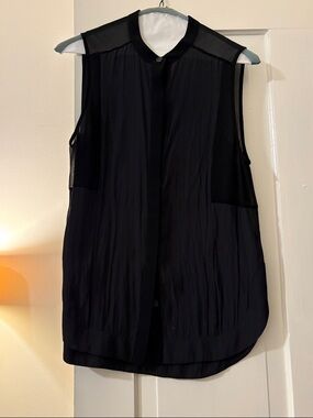 All Saints Black Sleeveless Hidden-Button Blouse